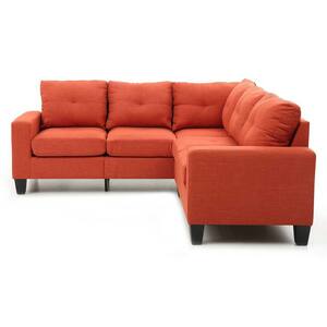Newbury 82 in. W 2-Piece Polyester Twill L Shape Sectional Sofa in Orange