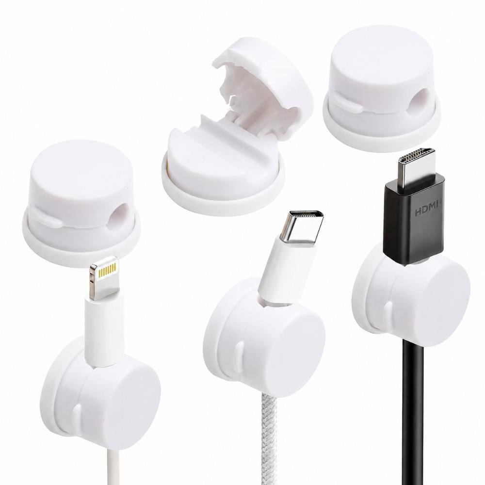 6 Pack Rotatable Cable Management Clips for Desk, Nightstand, and Table Cord Organization, White