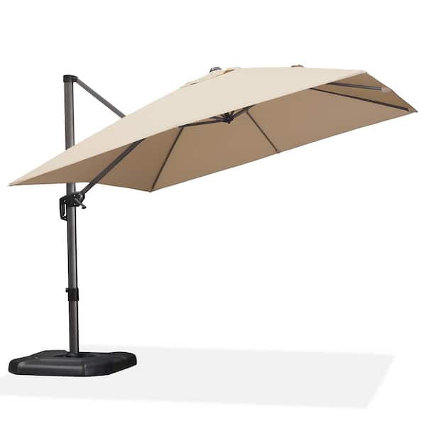 PURPLE LEAF 10 ft. Square Aluminum Large Outdoor Cantilever 360-Degree Rotation Patio Umbrella with Base in Ground, Beige