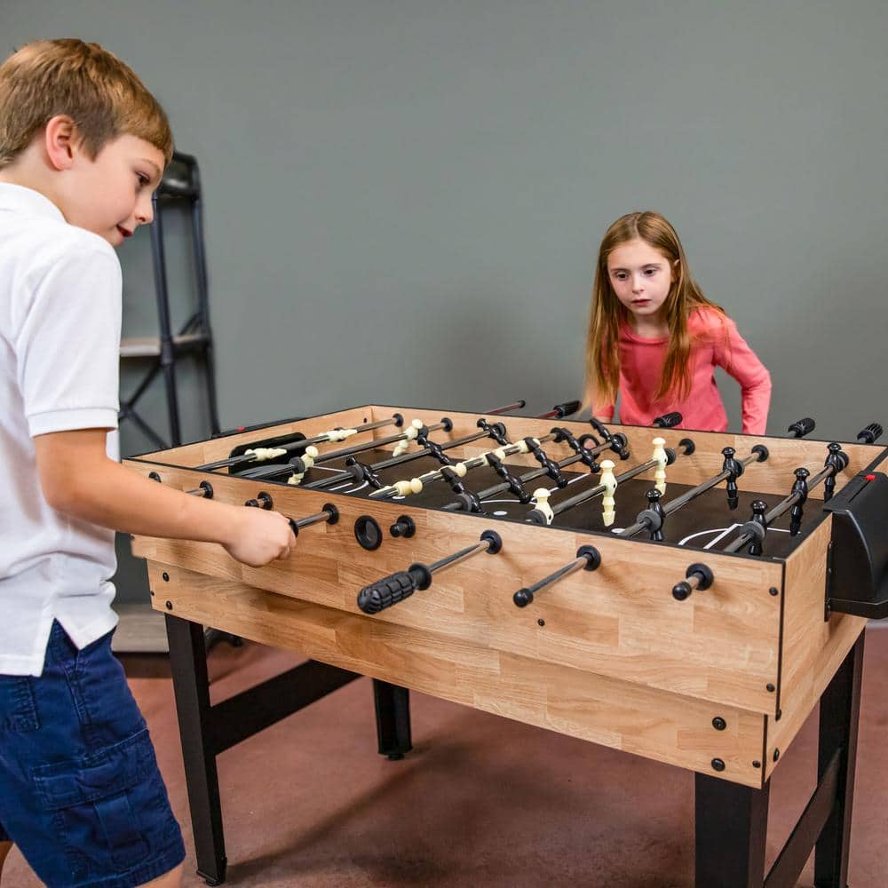Sunnydaze Light Wood 10-in-1 Multi-Game Table with Foosball, Billiards, and More