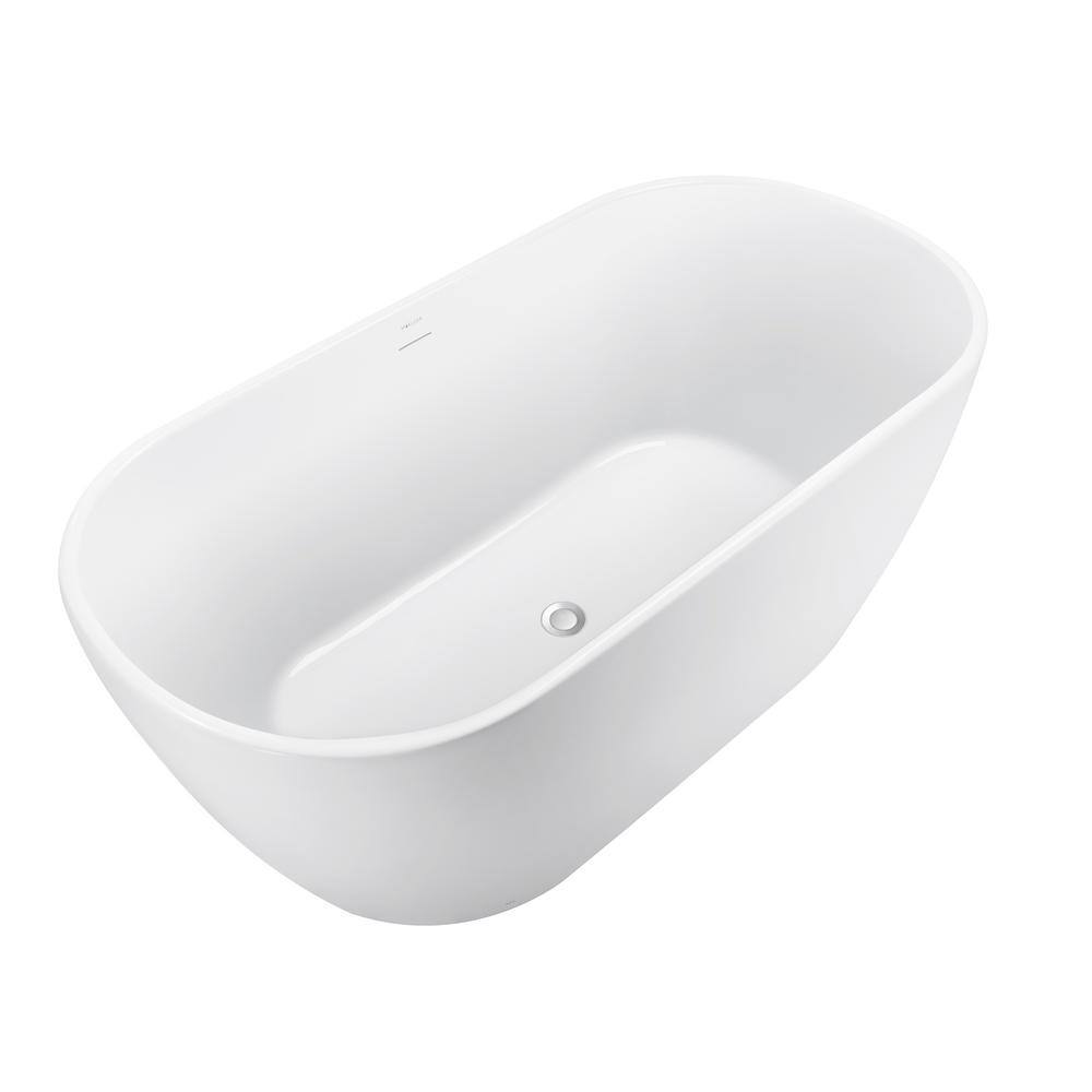 59" Acrylic Flatbottom Nonwhirlpool Freestanding Bathtub in White