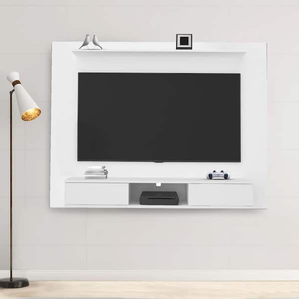 MAYKOOSH White 70 in. Multi Storage Wall Media Center with Floating Shelves and Hidden Compartments for TVs up to 70 in.