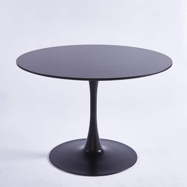 Z-joyee 42.12 in. Round Black Wood Top Dining Table (Seats 5)