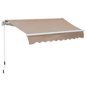 8 ft. x 7 ft. Brown Aluminum Patio Retractable Awning, Manual Exterior Sun Shade Deck Window Cover