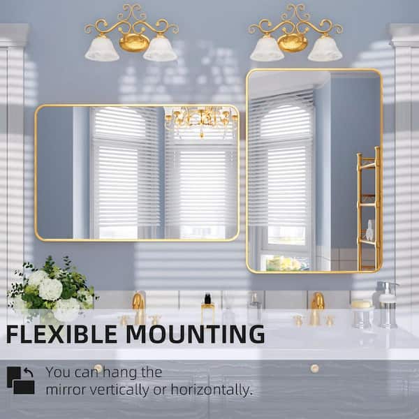 Lira 60 in. W x 36 in. H Tempered Glass Brushed Gold Rectangular Framed Wall Bathroom Vanity Mirror
