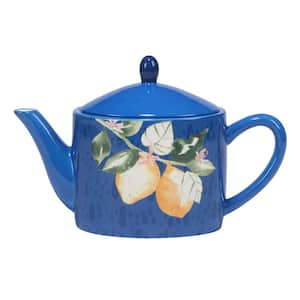 Teapot Table Lamp - Delft Blue Floral Tea Pot Accent Light, Plug-In 