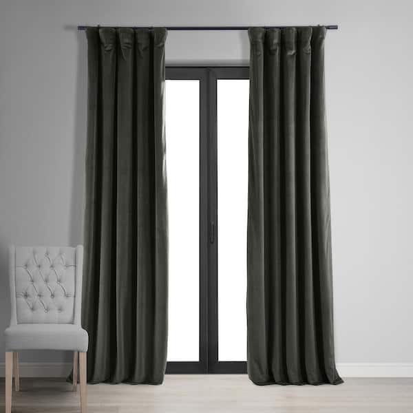 Exclusive Fabrics & Furnishings Gunmetal Grey Velvet Rod Pocket Blackout Curtain - 50 in. W x 120 in. L (1 Panel)