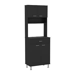 23.6 in. W x 13.7 in. D x 66.5 in. H Two Double Door Black Linen Cabinet with Two Interior Shelves and 1 Drawer