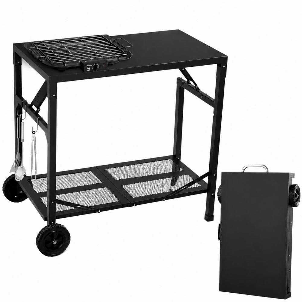 Foldable Grill Cart Table with Wheels for Outdoor Pizza Oven and BBQ, Portable Dining and Prep Cart with Silver price history on PriceWatchPro