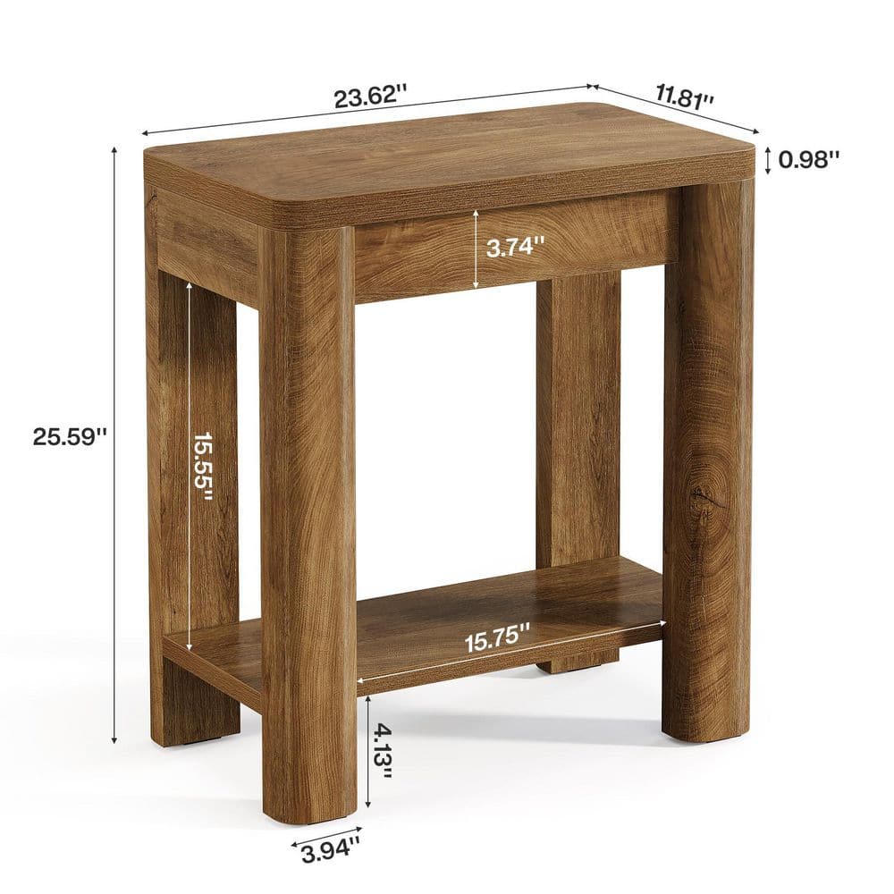BYBLIGHT Kerlin 23.62 in. W x 11.81 in. D x 25.59 in. H Brown Rectangle Wood End Table, Small Side Table for Bedroom, Living Room BB-LD0126ZHY