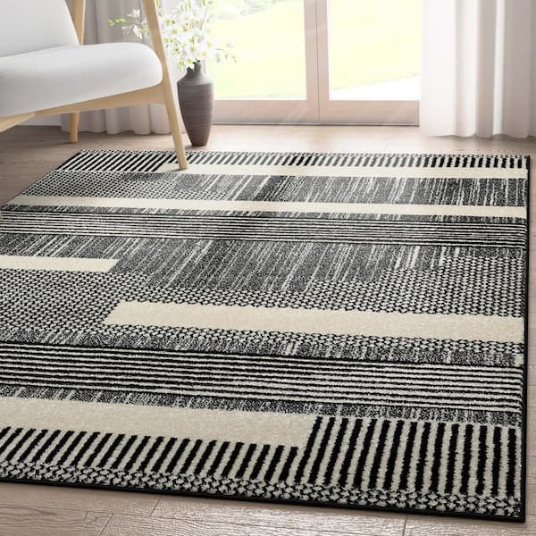 Black Dark Grey 5 ft. 3 in. x 7 ft. 3 in. Mystic Athena Tribal Moroccan Area Rug