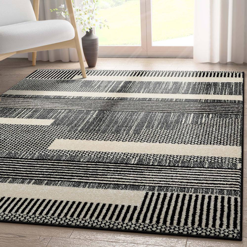 Athena Modern Moroccan Geometric Black and Dark Grey Area Rug