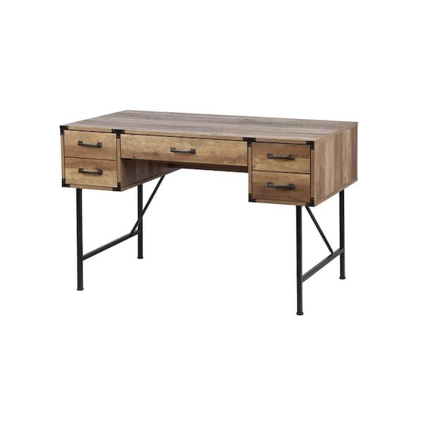 Unbranded 47 in. Rectangular Walnut 5 Drawer Writing Desk with Built-In Storage