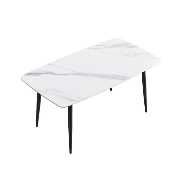 J&E Home 62.99 in. Rectangle White Modern and Minimalist Stone Top 