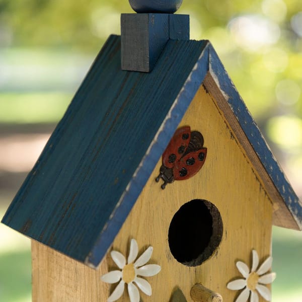 Glitzhome 12.25 in. H Washed Yellow Distressed Solid Wood Cottage