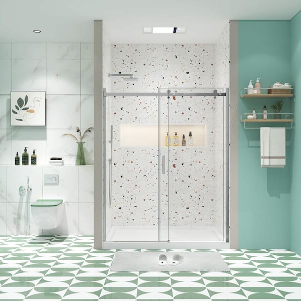 Pilas 60 in. W x 74 in. H Sliding Framedless Shower Door in Chrome with 5/16 in. (8 mm) Clear Glass