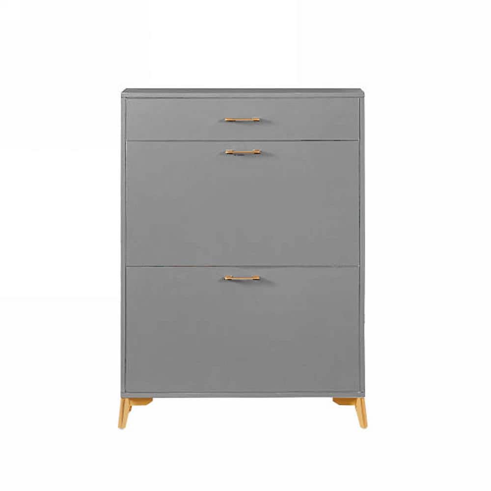 32 in. W x 10 in. D x 43 in. H Gray Linen Cabinet Shoe Storage