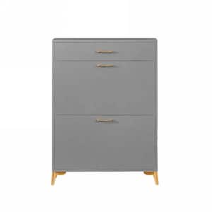 32 in. W x 10 in. D x 43 in. H Gray Linen Cabinet Shoe Storage Cabinet with Flip-Top Drawers and Metal Leg Rack