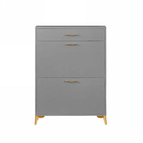 Unbranded 32 in. W x 10 in. D x 43 in. H Gray Linen Cabinet Shoe Storage Cabinet with Flip-Top Drawers and Metal Leg Rack