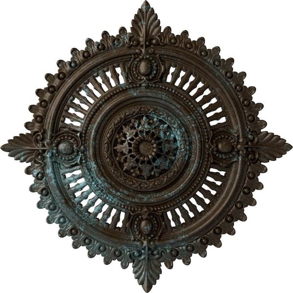 Ekena Millwork 4" x 29-1/8" x 29-1/8" Polyurethane Haylynn Ceiling Medallion, Hand-Painted Bronze Blue Patina