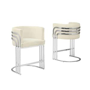 Alana 29 in. Cream Low Back Metal Frame Bar Stool With Teddy Fabric Set of 2