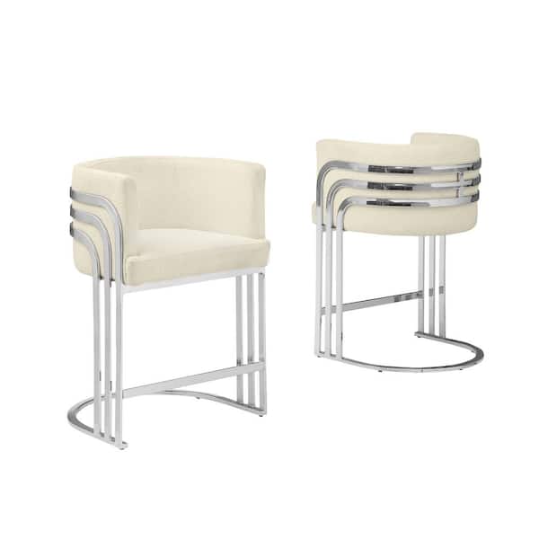 Best Quality Furniture Alana 29 in. Cream Low Back Metal Frame Bar Stool With Teddy Fabric Set of 2