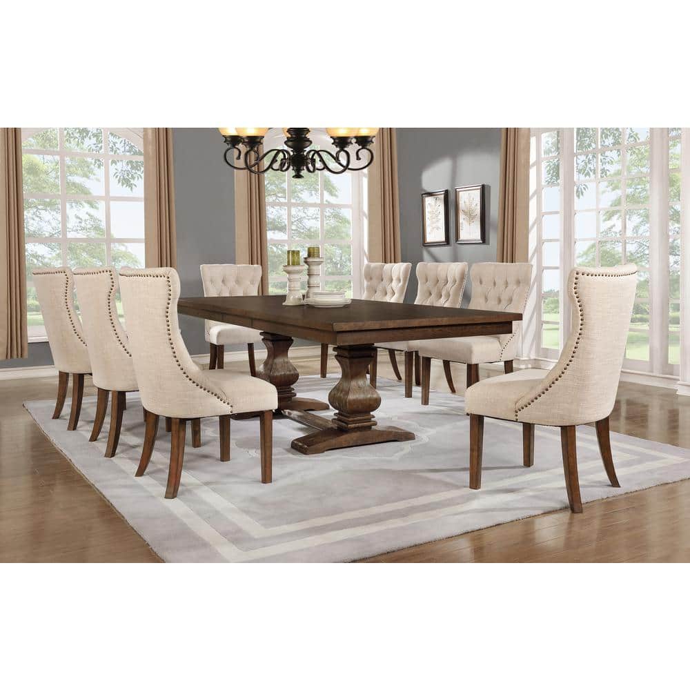 Elegant Walnut Wood Extendable Dining Table with Double Pedestal Base