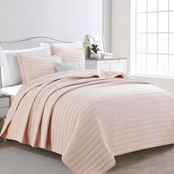 FRESHFOLDS Rose Clay Twin Premium Solid Channel Stitched 2-Piece Microfiber Quilt Set