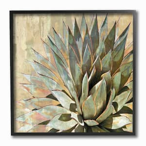 12 in. x 12 in. "Green Painted Botanical Succulent Agave Leaves" by Artist Lindsay Benson Framed Wall Art