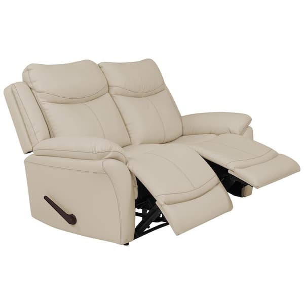 ProLounger 64.5 in. Off-White Almond Polyester 2-Seater Reclining Loveseat with Flared Arms