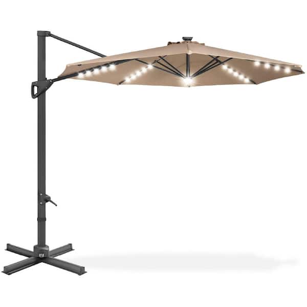 10 ft. Aluminum Cantilever Solar Tilt Patio Umbrella in Tan