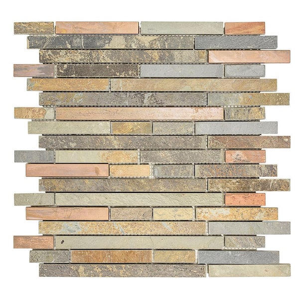 Jeffrey Court Satin Copper 11.5 in. x 12 in. x 8 mm Interlocking Textured Copper/Slate Mosaic Tile