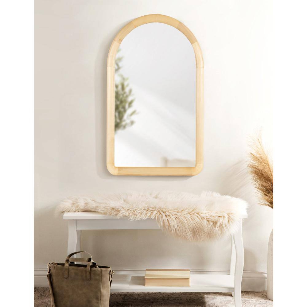 Natural Arched Wooden Wall Mirror 36" x 24"