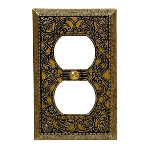 Filigree 1 Gang Duplex Metal Wall Plate - Antique Brass