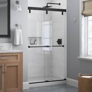 Mod 47-3/8 in. x 71-1/2 in. Soft-Close Frameless Sliding Shower Door in Matte Black with 1/4 in. Tempered Clear Glass