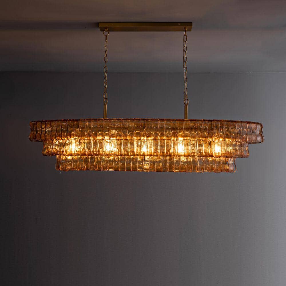 Gleam Flare Modern Chandelier 54 in. 5-Lights Gold Crystal Linear
