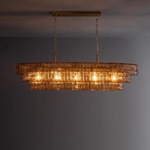 Modern Chandelier 54 in. 5-Lights Gold Crystal Linear Chandelier for Dining Room, Living Room, Kitchen Island, Foyer