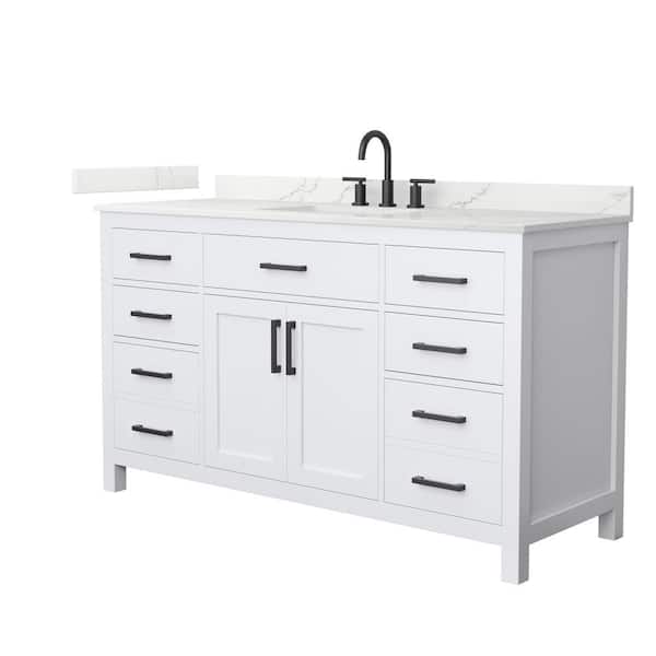 Wyndham Collection Beckett 60 in. Single Freestanding White Bath Vanity with Giotto Quartz Top (Assembled)