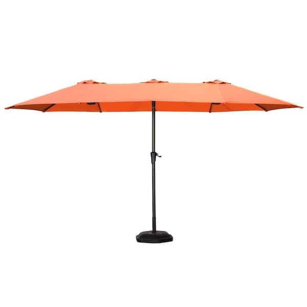 OVASTLKUY 15 ft. 3 Top Patio Outdoor Market Umbrella with Crank in Orange with Base
