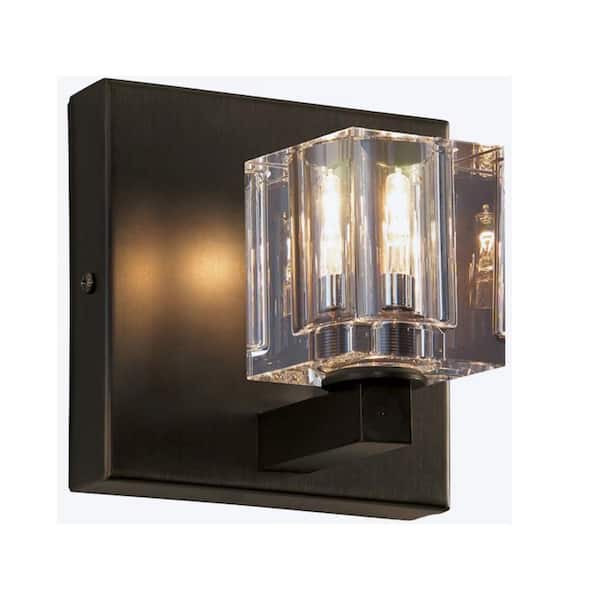Bel Air Lighting 5 in. 1-Light Aged Bronze Indoor Wall Sconce Light Fixture with Clear Glass Cube Shade