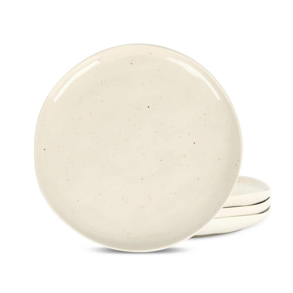 Beige Ceramic Embossed Dinner Plates Set for Four