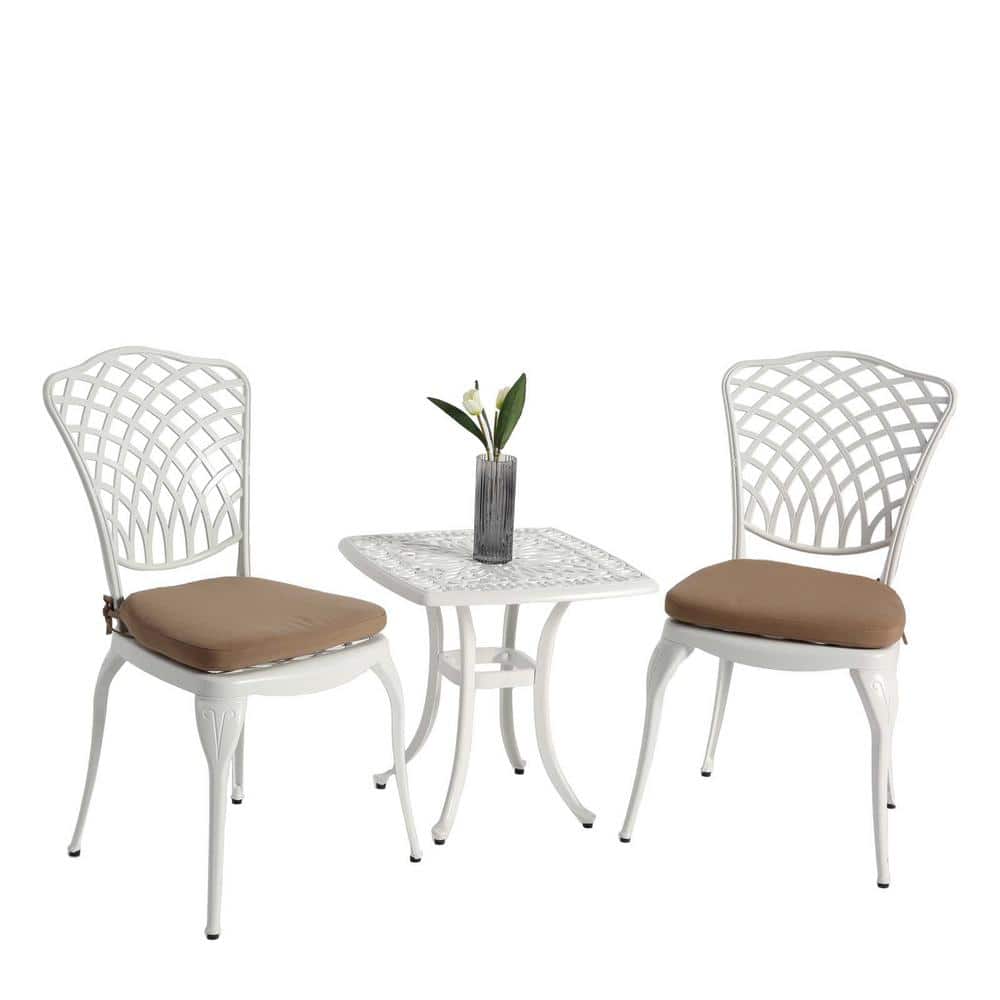 White 3-Piece Cast Aluminum Outdoor Bistro Set All Weather Patio Bistro Set