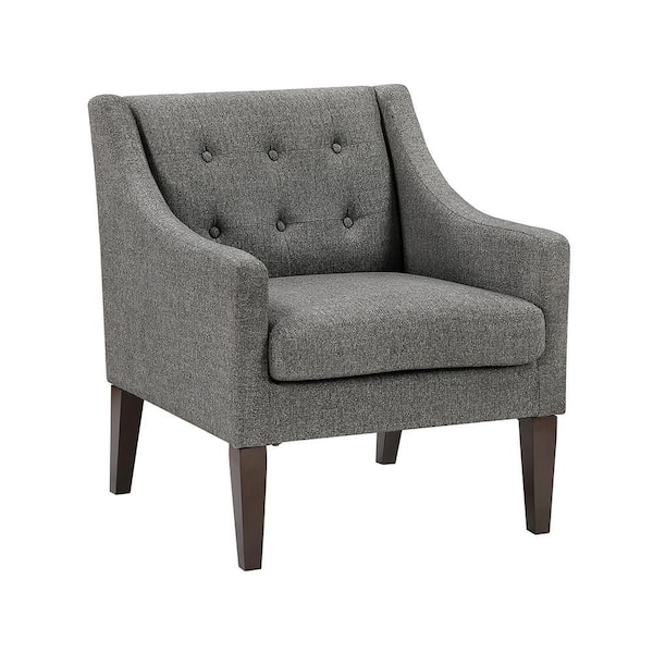 Lazzara Lowery Dark Gray Textured Fabric Upholstery Button-Tufted Back Accent Arm Chair