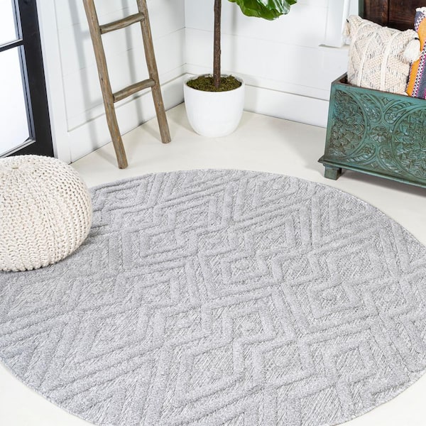 Balansat Moroccan Diamond Light Gray 5 ft. Round Indoor/Outdoor Area Rug