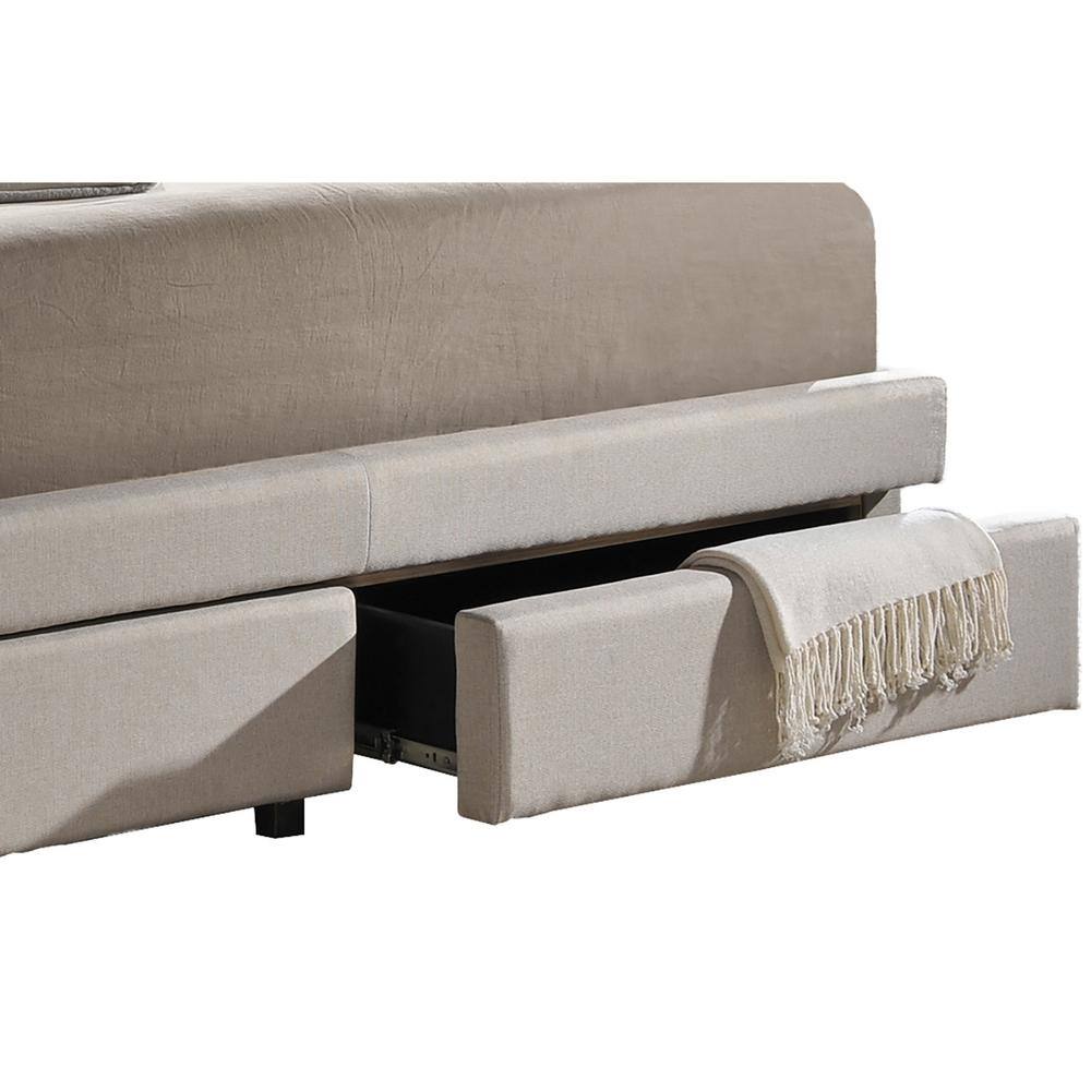 King Light Beige Upholstered Storage Bed with Tufted Headboard