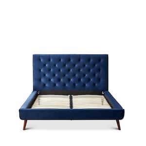 Alonzo Blue Solid Wood Frame Queen Size Platform Bed