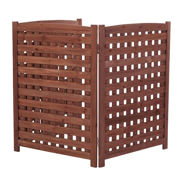 Brown 38 in. H x 32 in. W Wood Garden Fence Outdoor Air Conditioner Fence Screen, 3-Panel