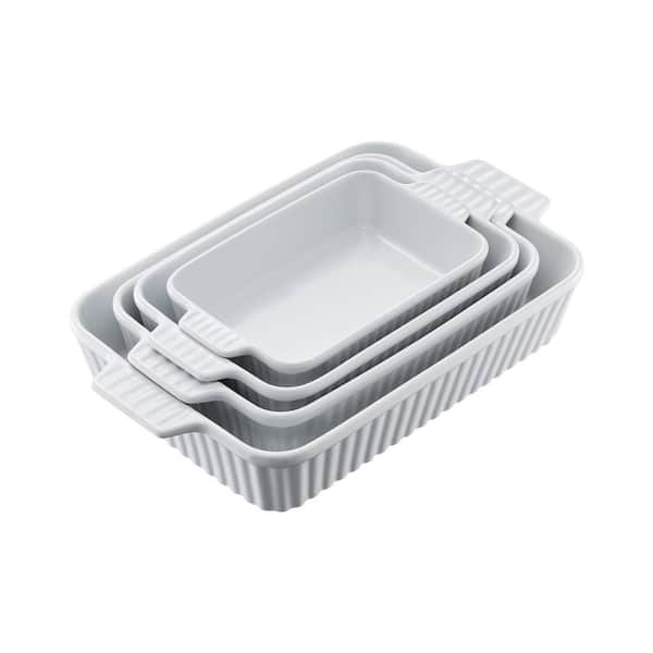 VEVOR Ceramic Baking Dish 9 in. x 13 in. 4 of Piece White Rectangular Casserole Bakeware Set Baking Pans with Handles