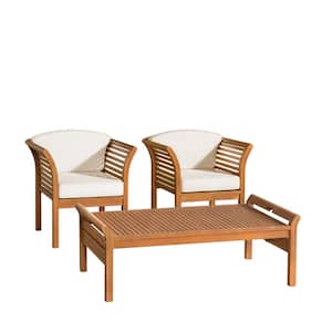 Stamford 3-Piece Eucalyptus Wood Outdoor Conversation Set with 2 Chairs and Coffee Table
