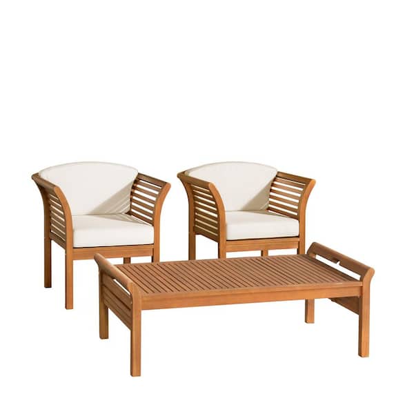 Alaterre Furniture Stamford 3-Piece Eucalyptus Wood Outdoor Conversation Set with 2 Chairs and Coffee Table